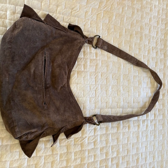 Ruffled Suede Shoulder Bag in Brown - Picture 2 of 5